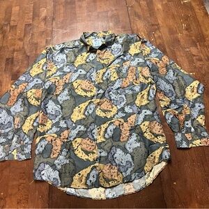 Santana 100% Silk Shirt L Button-up Abstract Floral Satin Vintage VTG Watercolor